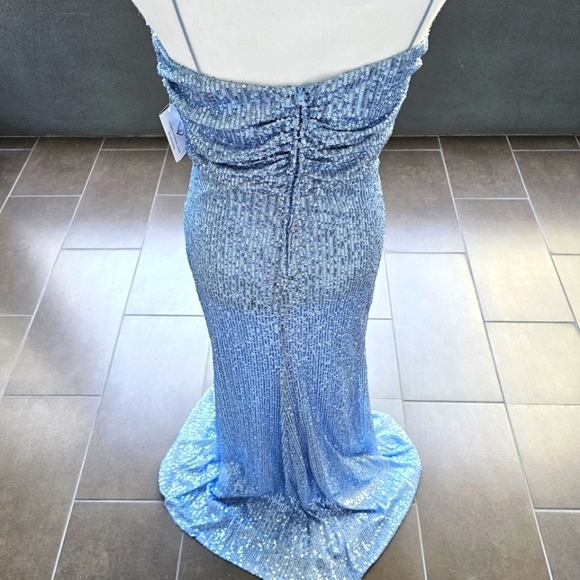 Windsor ✦ Blue Sequin Mermaid Maxi Dress ✦ Sweetheart Cutouts w/ Bungee Straps - Picture 5 of 16